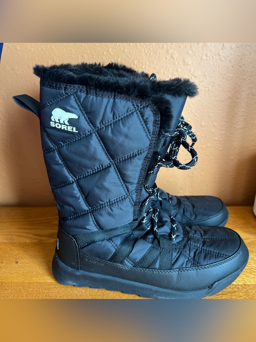 NWOB - 6 - Sorel - Whitney II Tall Lace Black Waterproof Winter faux fur Boots